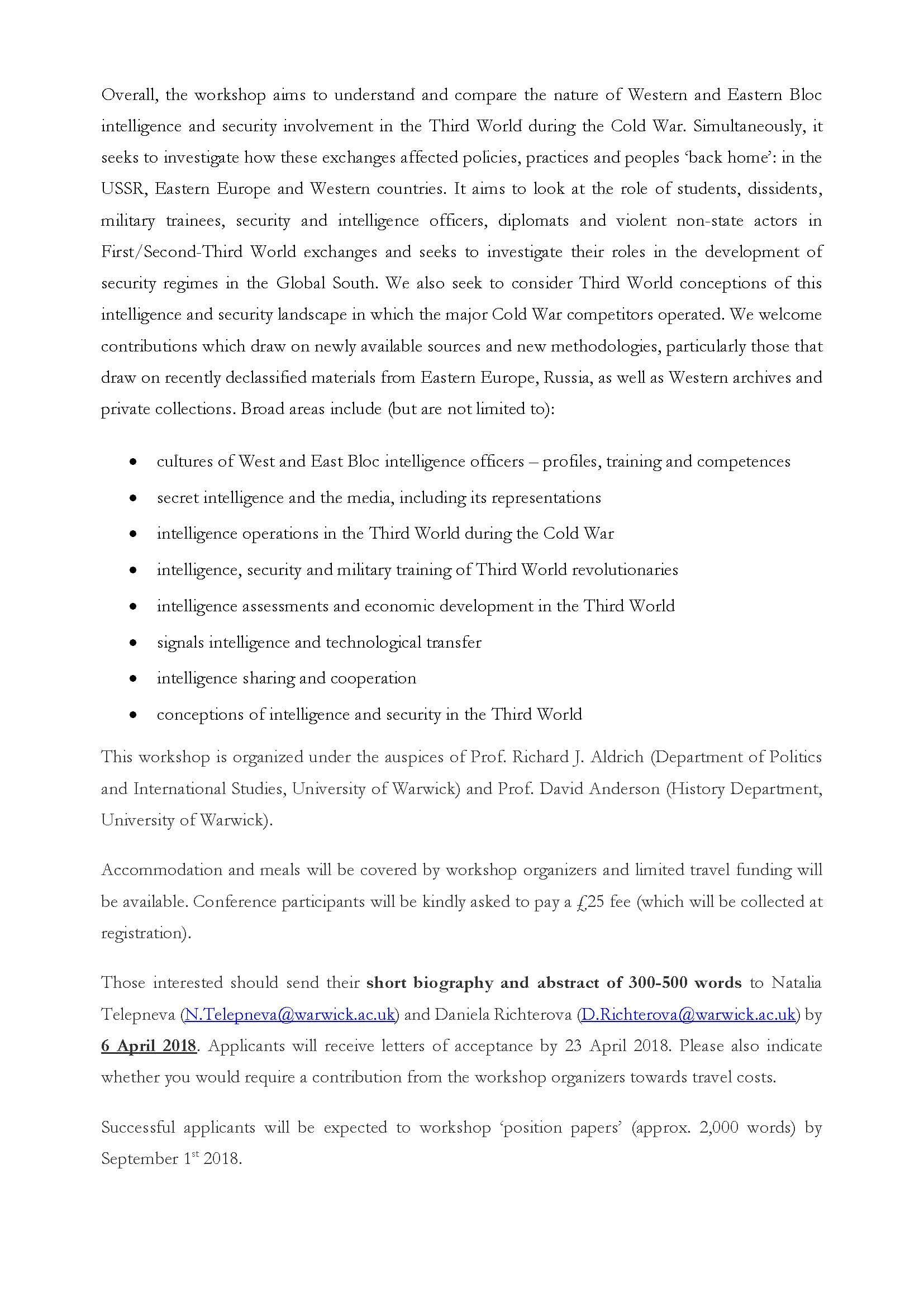 CALL FOR PAPERS The Secret Struggle for the Global South Workshop Page 2
